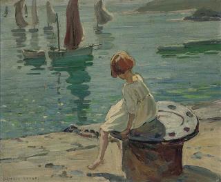 Dorothea Sharp, R.B.A., V.P.S.A.W. - A girl on a sunlit quayside, St. Ives
