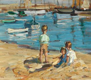 Dorothea Sharp, RBA, ROI - Children playing by a harbour