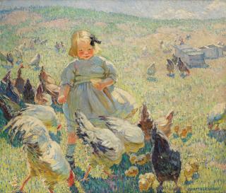 Dorothea Sharp, RBA, ROI - Feeding The Chickens