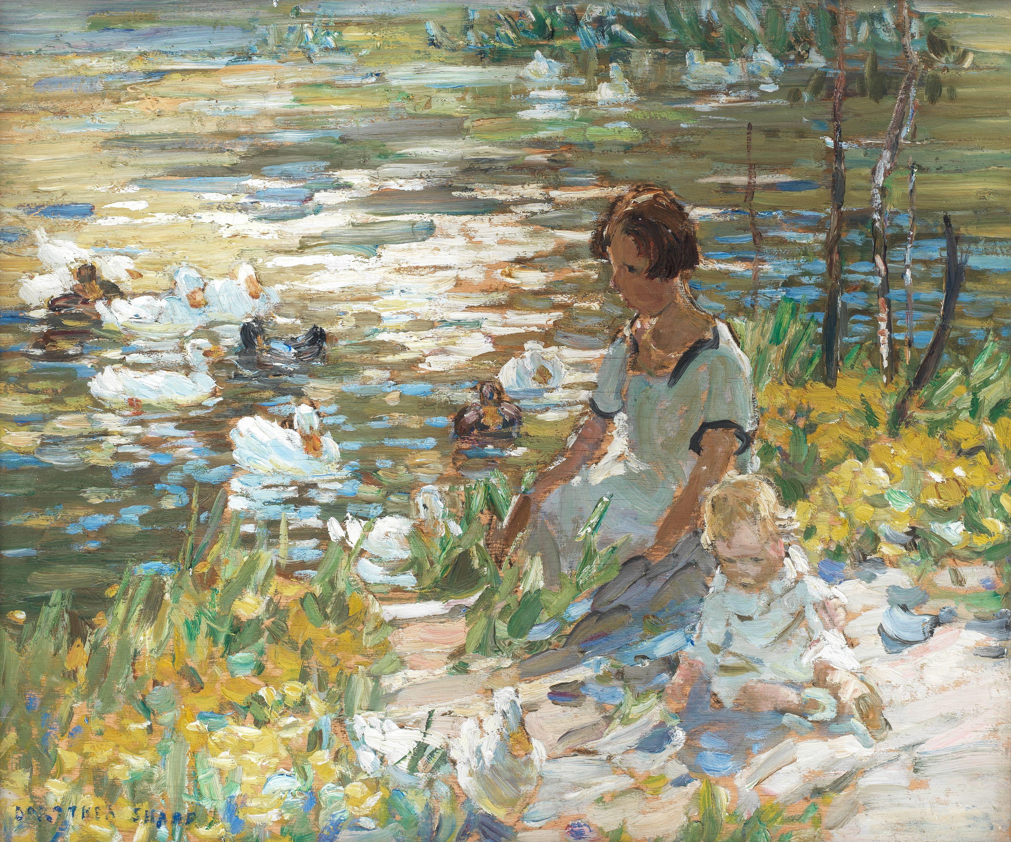Dorothea Sharp, RBA, ROI - Feeding the ducks
