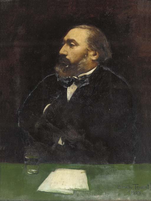 Dorothy Tennant - Portrait of Leon Gambetta (1838-1882), half-length, in a black jacket and white shirt, at a writing desk