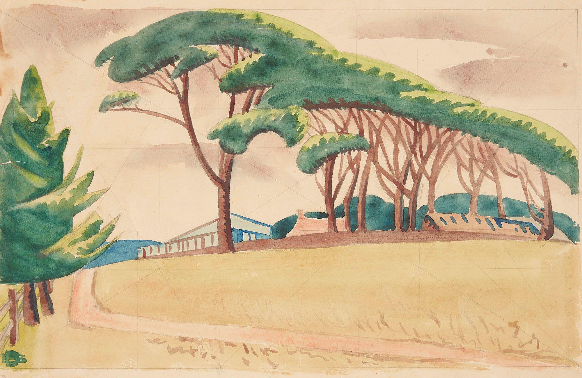 Dorrit Black - Study for linocut \'The Windswept Farm\', c.1937