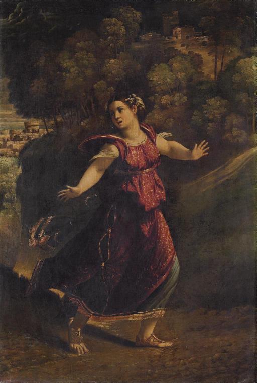 Dosso Dossi - A Woman Fleeing On A Wooded Path