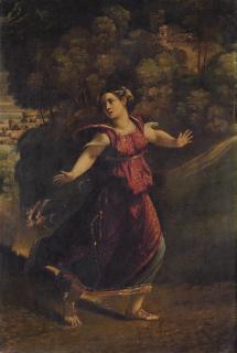 Dosso Dossi - A Woman Fleeing On A Wooded Path