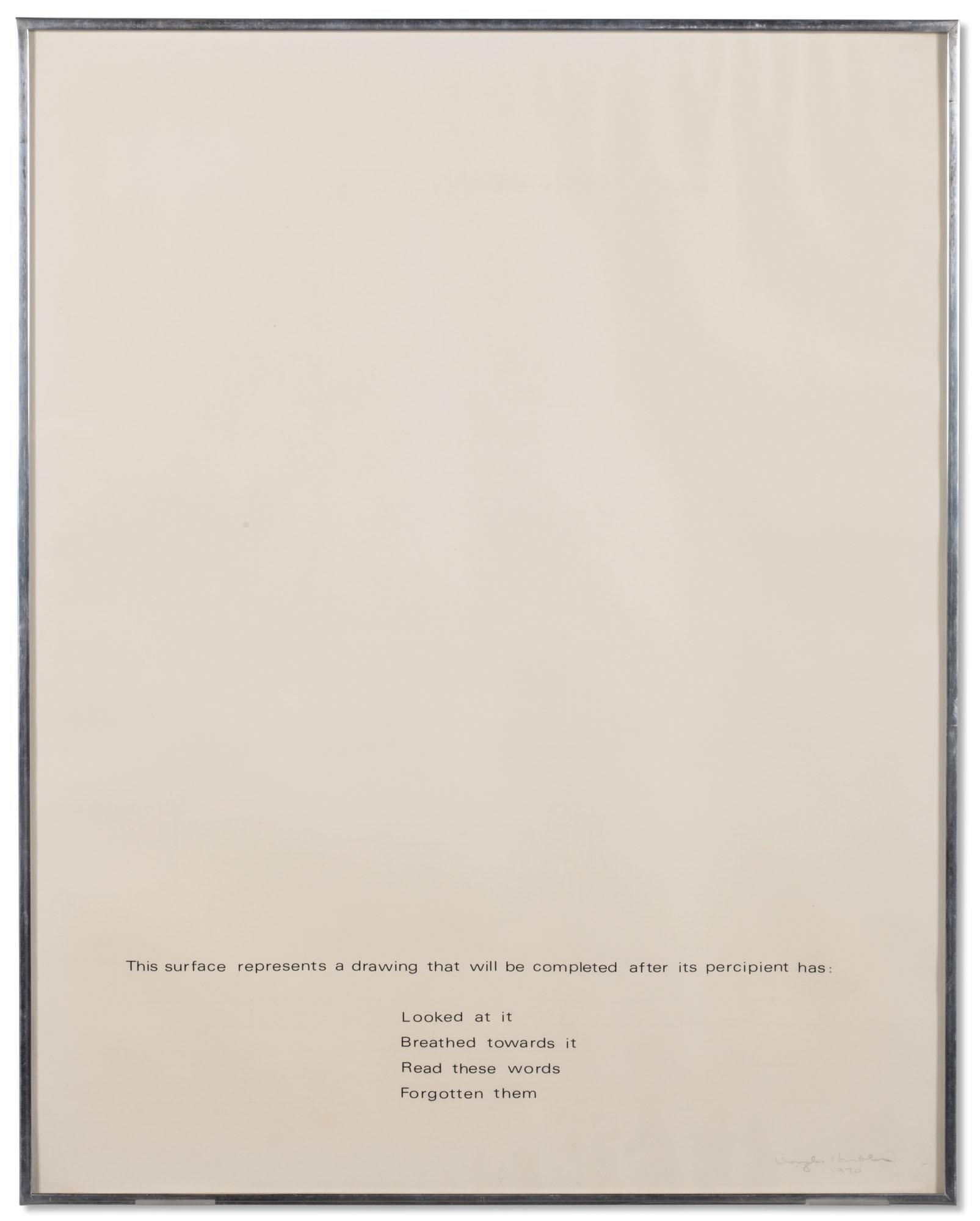 Douglas Huebler - This Surface Represents A Drawing That Will Be Completed After Its Recipient Has...