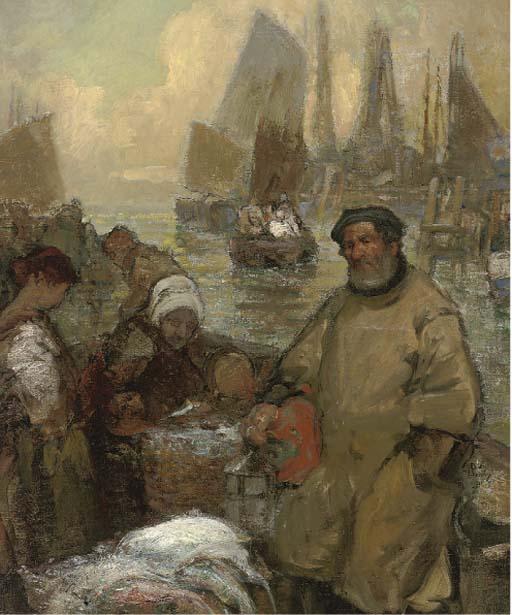 Dudley Hardy, R.B.A. - The Fish Market, On The Quayside