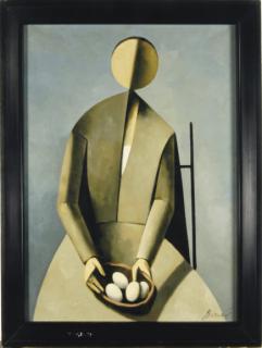Dulio Barnabé - Seated figure holding a bowl of eggs