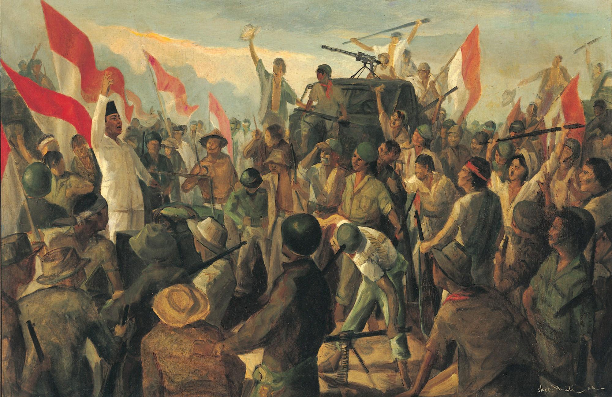 Dullah - Sketch of Bung Karno amidst Revolutionary Fighters