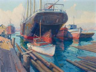 Duncan Gleason - East Basin, San Pedro and U.S. Coast Guard Cutter \'Bear\' (a group of two)