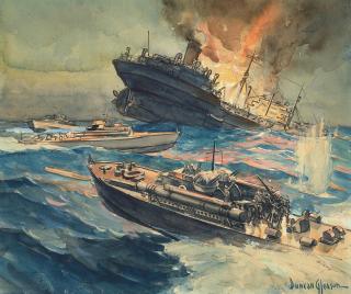 Duncan Gleason - Vosper P.T.s in Action and Crash Boats - Army Rescue Craft in Action (a group of two) first sight 8 1/2 x 10 in., second sight 7 1/2 x 9 in. first framed 15 x 16 3/4 in., second framed 14 x 15 3/4 in.