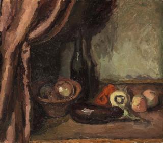 Duncan Grant - Still life with black bottle and an aubergine