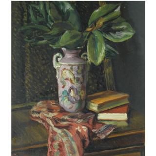 Duncan Grant - Still Life With Books And Leaves In A Vase