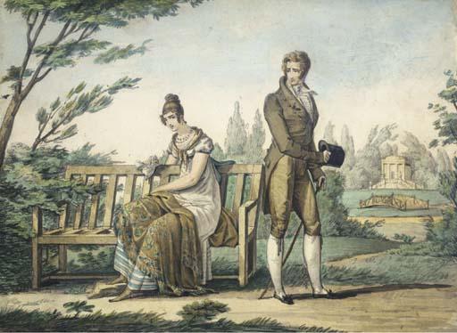 Dutailly - Homme Et Femme Conversant Dans Un Jardin (Recto); Etude de Jambes Et Croquis (Verso)