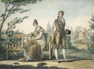 Dutailly - Homme Et Femme Conversant Dans Un Jardin (Recto); Etude de Jambes Et Croquis (Verso)