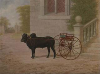 E. Brown - An ox and cart before a country house