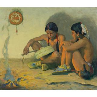 E. Irving Couse - The Tom Tom Lesson