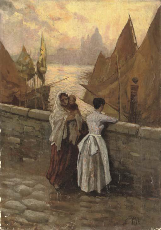 E. Tito - Waiting by the gondolas, Venice