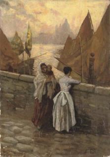 E. Tito - Waiting by the gondolas, Venice