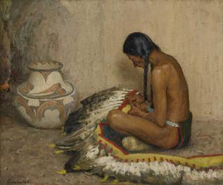 Eanger Irving Couse - Mending The War Bonnet