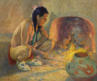 Eanger Irving Couse - Pueblo Fireplace