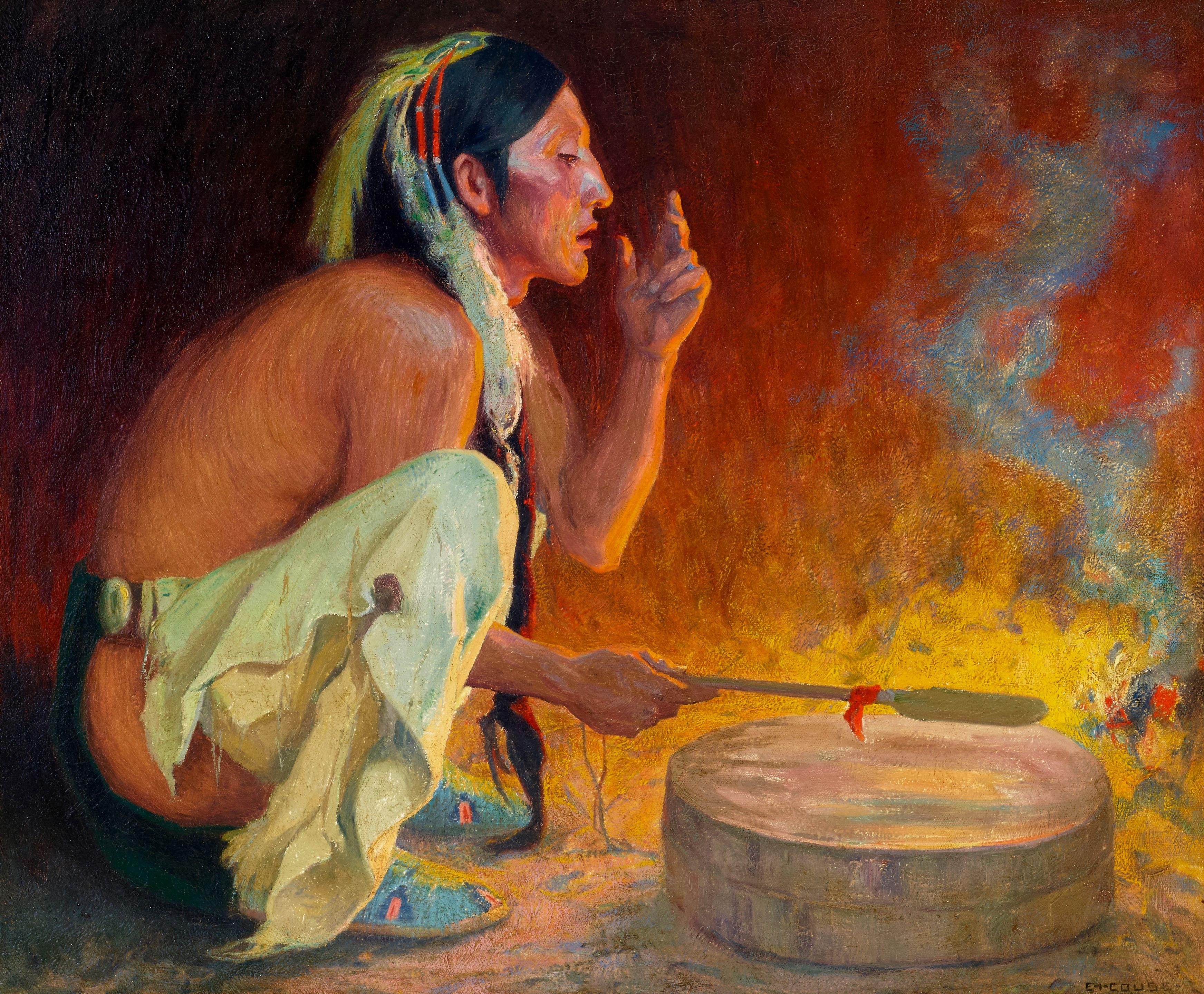 Eanger Irving Couse - The Chant 30 x 36 in. framed 37 x 43 in.