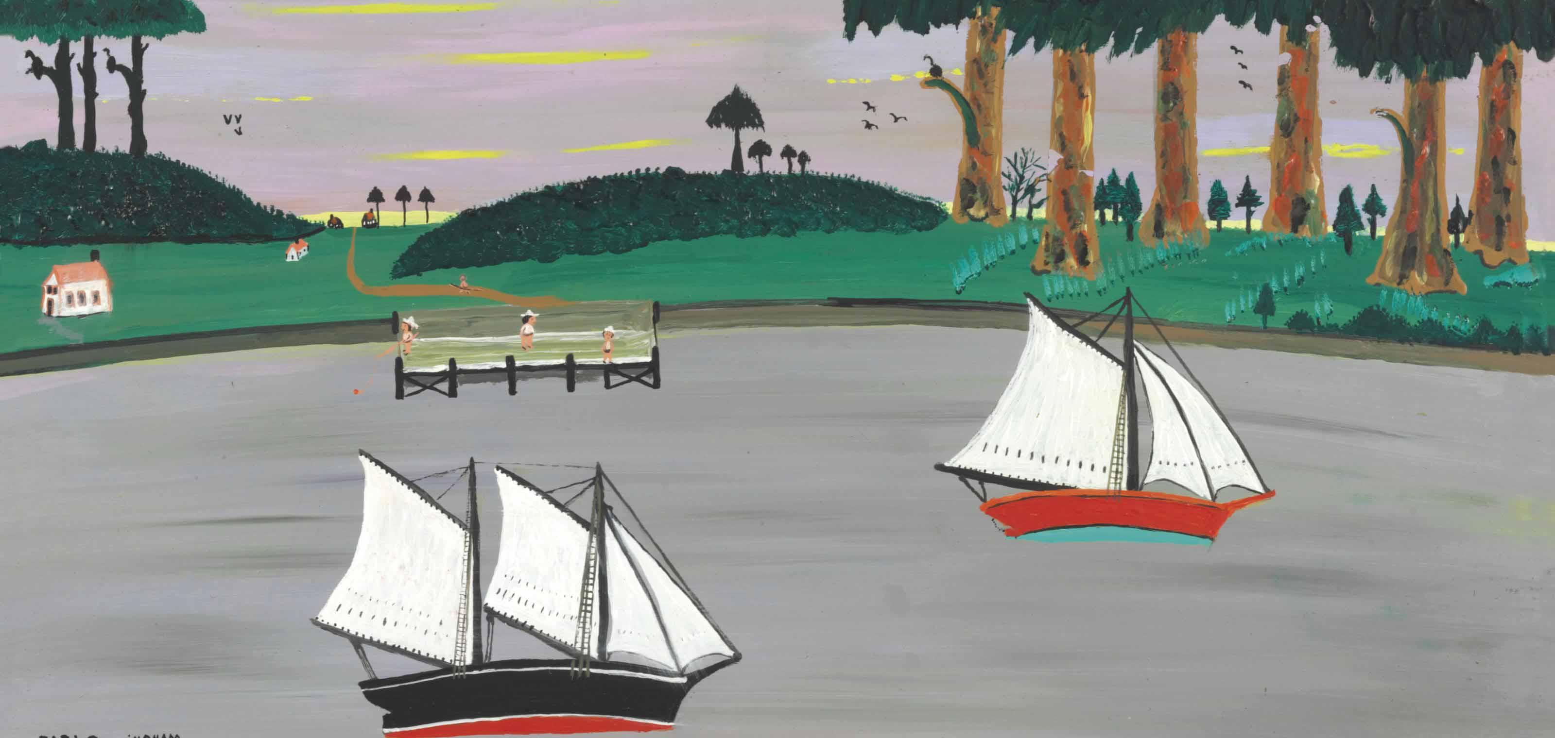 Earl Cunningham - Red And Black Sailboats