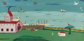 Earl Cunningham - Seascape With Pink Building