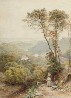 Ebenezer Wake Cook - Figures and a dog overlooking Mobury Vale, Yorkshire