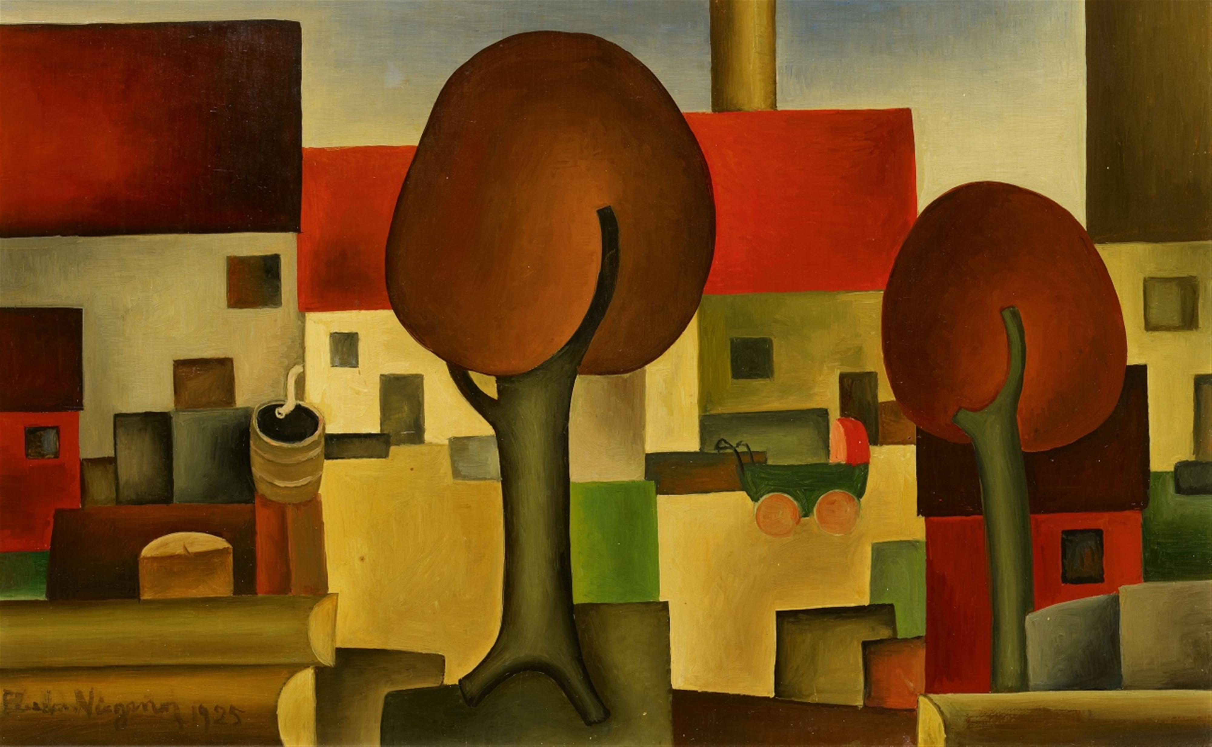 Eberhard Viegener - Dorfstrasse mit Rotbuchen