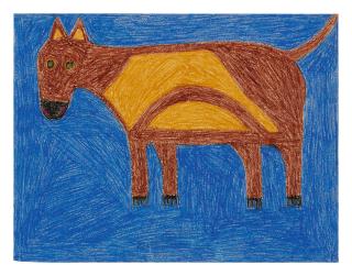 Eddie Arning - Brown Dog With Yellow And Blue