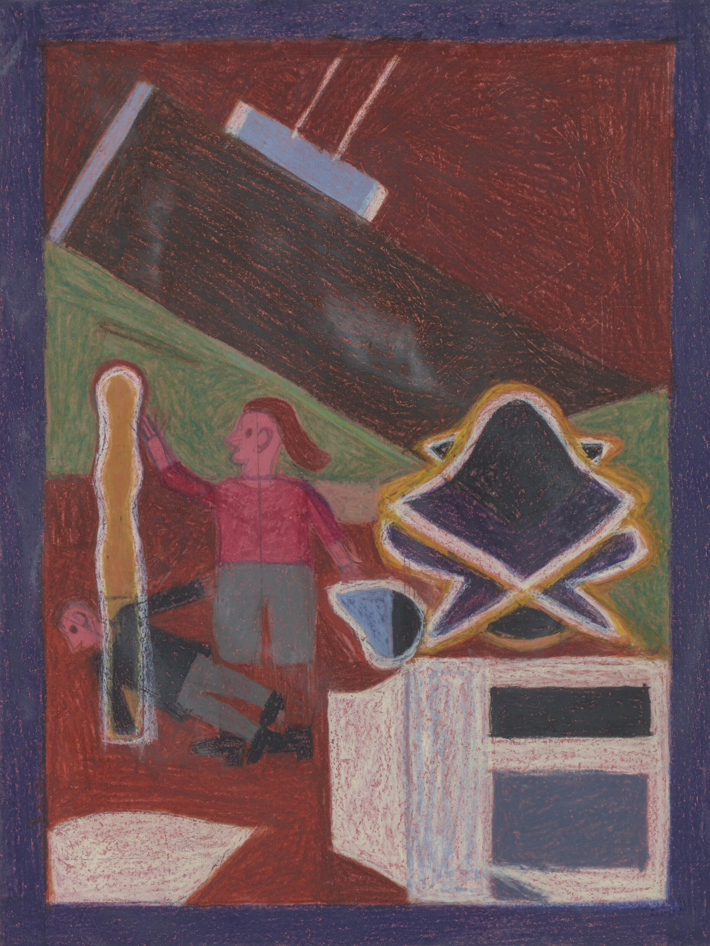 Eddie Arning - Untitled (Two People in Modern Composition)