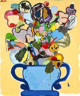 Eddie Martinez - Untitled (Flower Pot with Yellow Background)