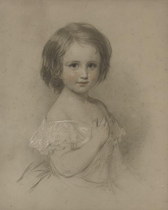 Eden Upton Eddis - Portrait of a young girl, half-length, in a white dress (illustrated); and Portrait of a girl, half-length, with her hands resting on a sofa