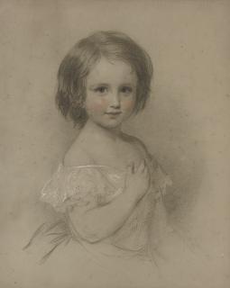 Eden Upton Eddis - Portrait of a young girl, half-length, in a white dress (illustrated); and Portrait of a girl, half-length, with her hands resting on a sofa