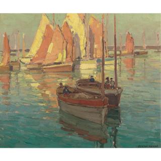 Edgar Alwyn Payne - Fishing Boats In A Harbor