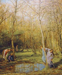 Edgar Barclay - Kingcups: Girls in a forest in springtime
