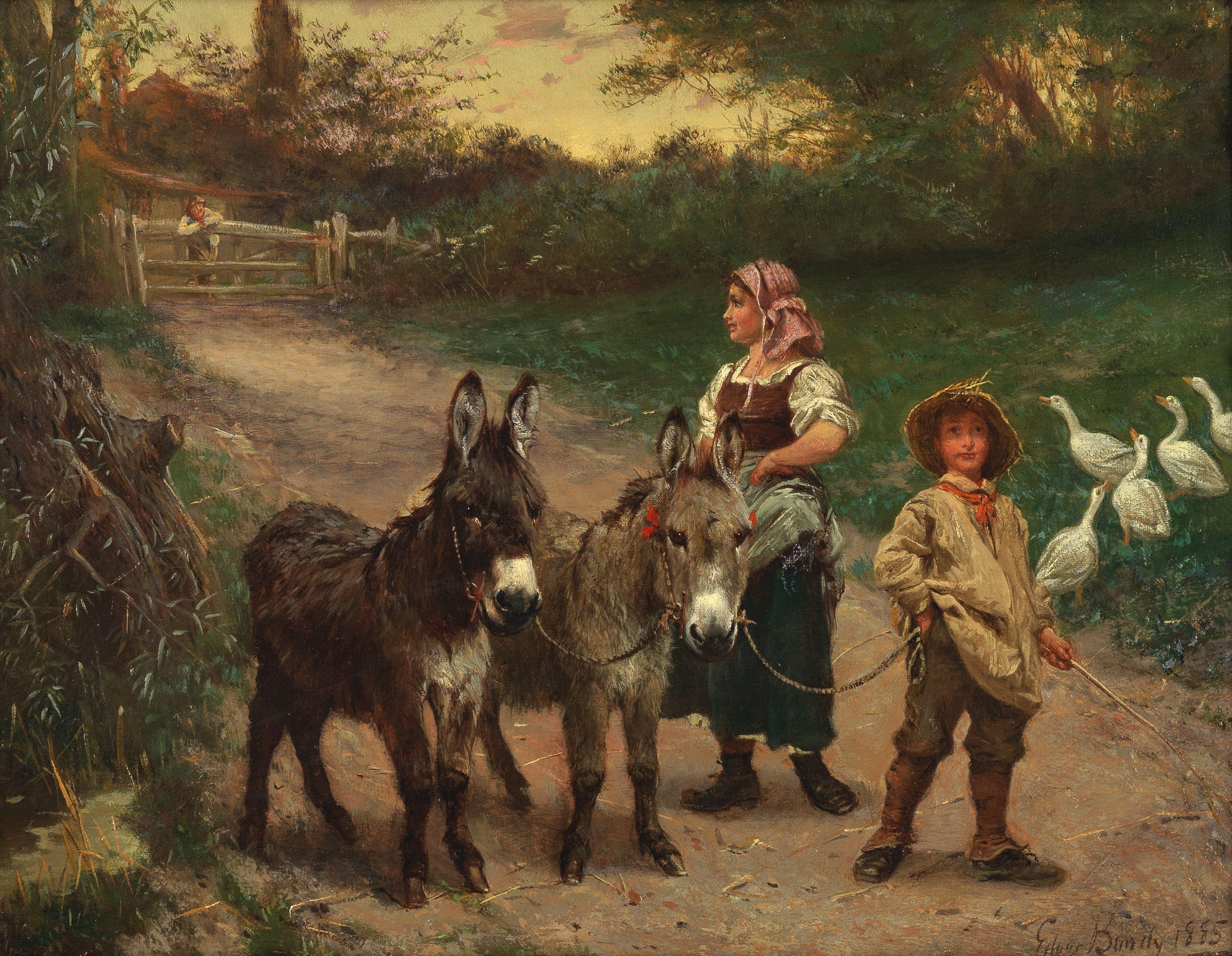 Edgar Bundy - Children with donkeys and geese