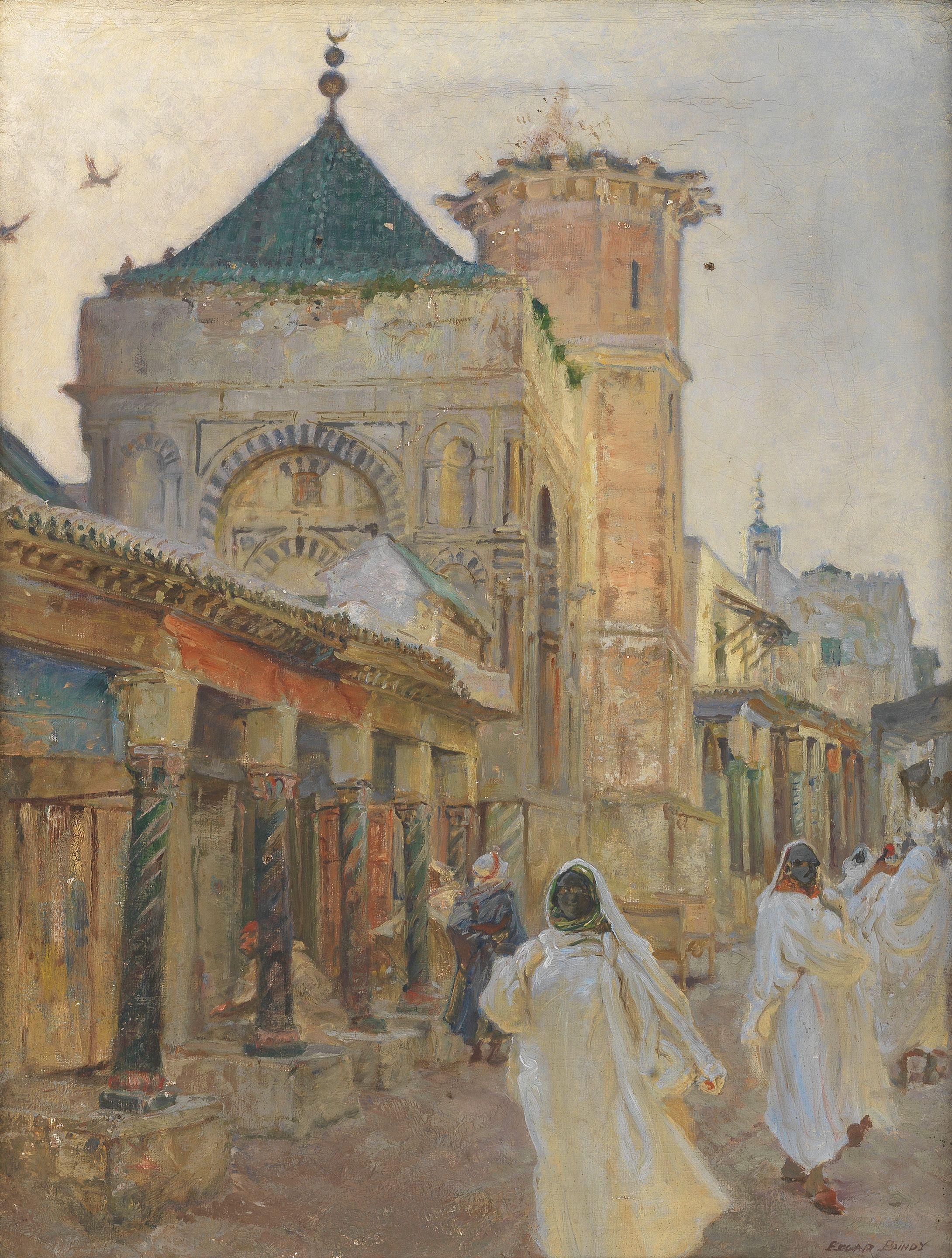 Edgar Bundy - Street scene with the Sidi Youssef Dey Mosque, Tunis
