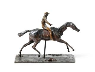 Edgar Degas - Cheval au galop sur le pied droit, le pied gauche arrière seul touchant terre ; jockey monté sur le cheval