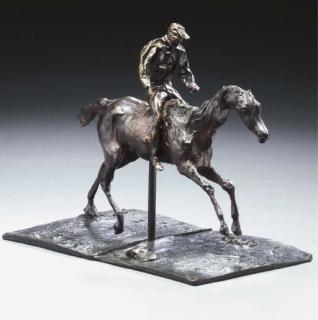 Edgar Degas - Cheval au galop sur le pied droit, le pied gauche arrière seul touchant terre; jockey monté sur le cheval