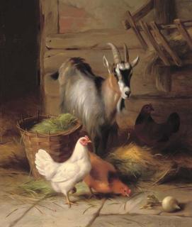 Edgar Hunt - A Goat And Chickens