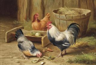 Edgar Hunt - Chickens in a farmyard