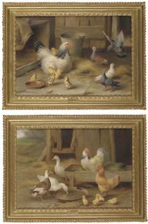 Edgar Hunt - Ducks, Chickens And Chicks; Pigeons, A Dove, A Chicken And Her Chicks