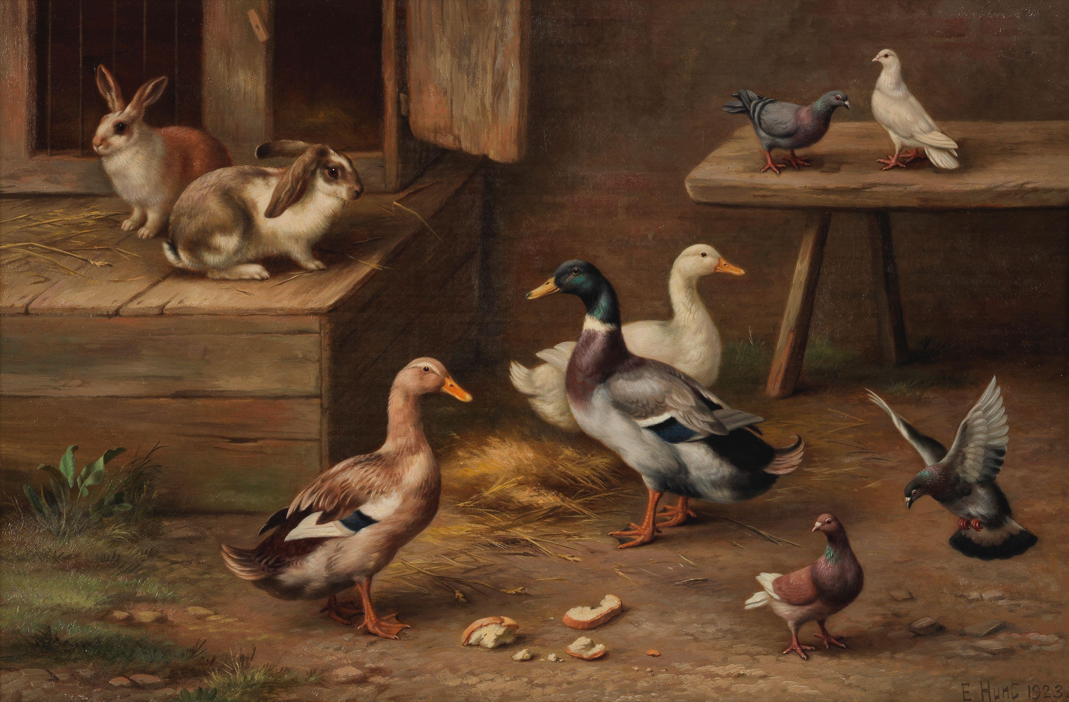Edgar Hunt - Ducks, rabbits and doves