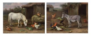 Edgar Hunt - Feeding time on the farm, a pair both 31 x 41cm (12 3/16 x 16 1/8in) (2)