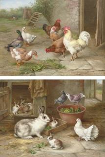 Edgar Hunt - Pecking order; and By the rabbit hutch