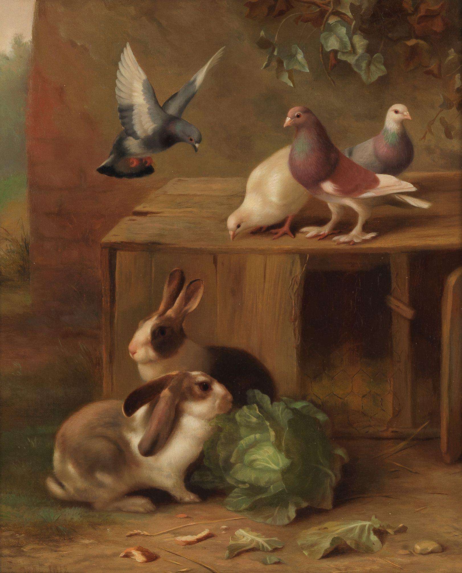 Edgar Hunt - Pigeons, doves and rabbits