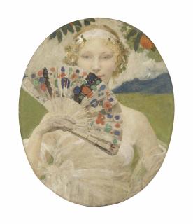 Edgar Maxence - Portrait de femme à l\'éventail