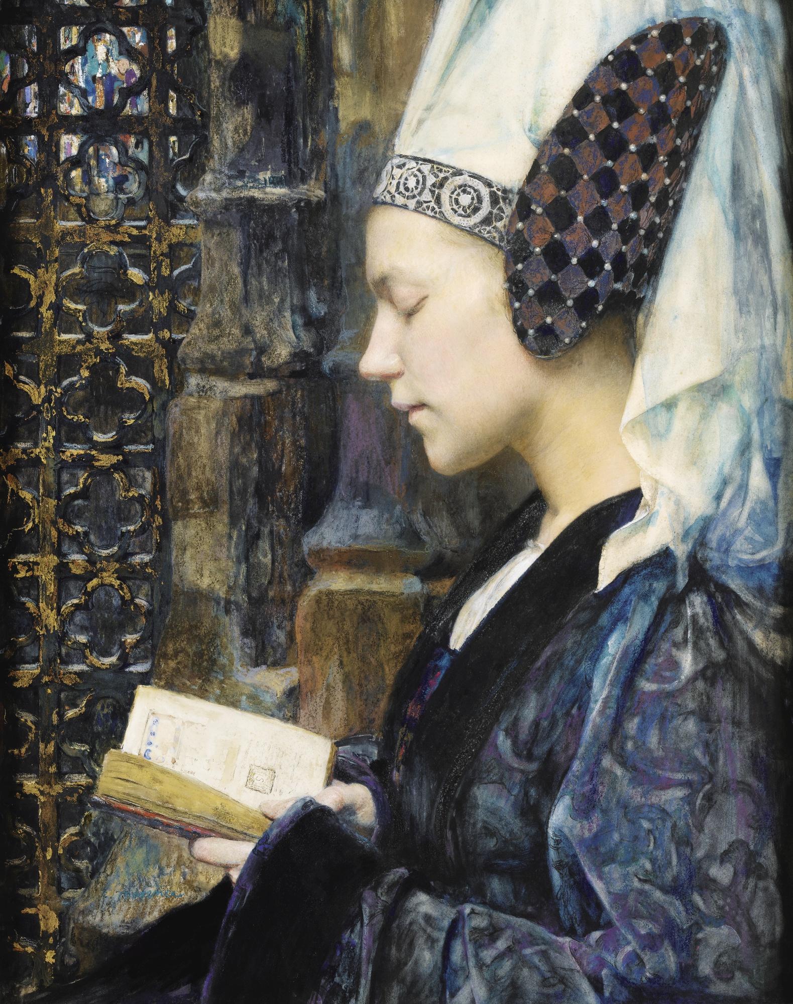 Edgar Maxence - Young Lady In Profile Reading