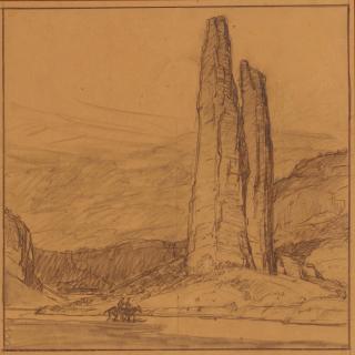 Edgar Payne - Two Riders in a Western Landscape sight 12 1/2 x 12 1/2 in. framed 19 3/4 x 19 3/4 in.